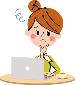 パソコンで悩んでいる女性のイラスト
